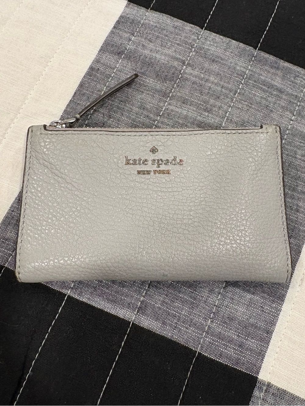 kate spade Gray Pebbled Leather Zip Wallet